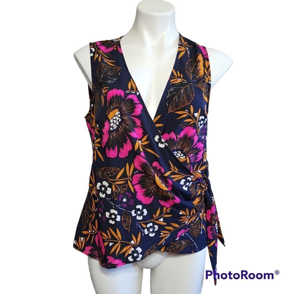 a.new.day sleeveless criss cross front top M Dark Floral Layering Tank NwT